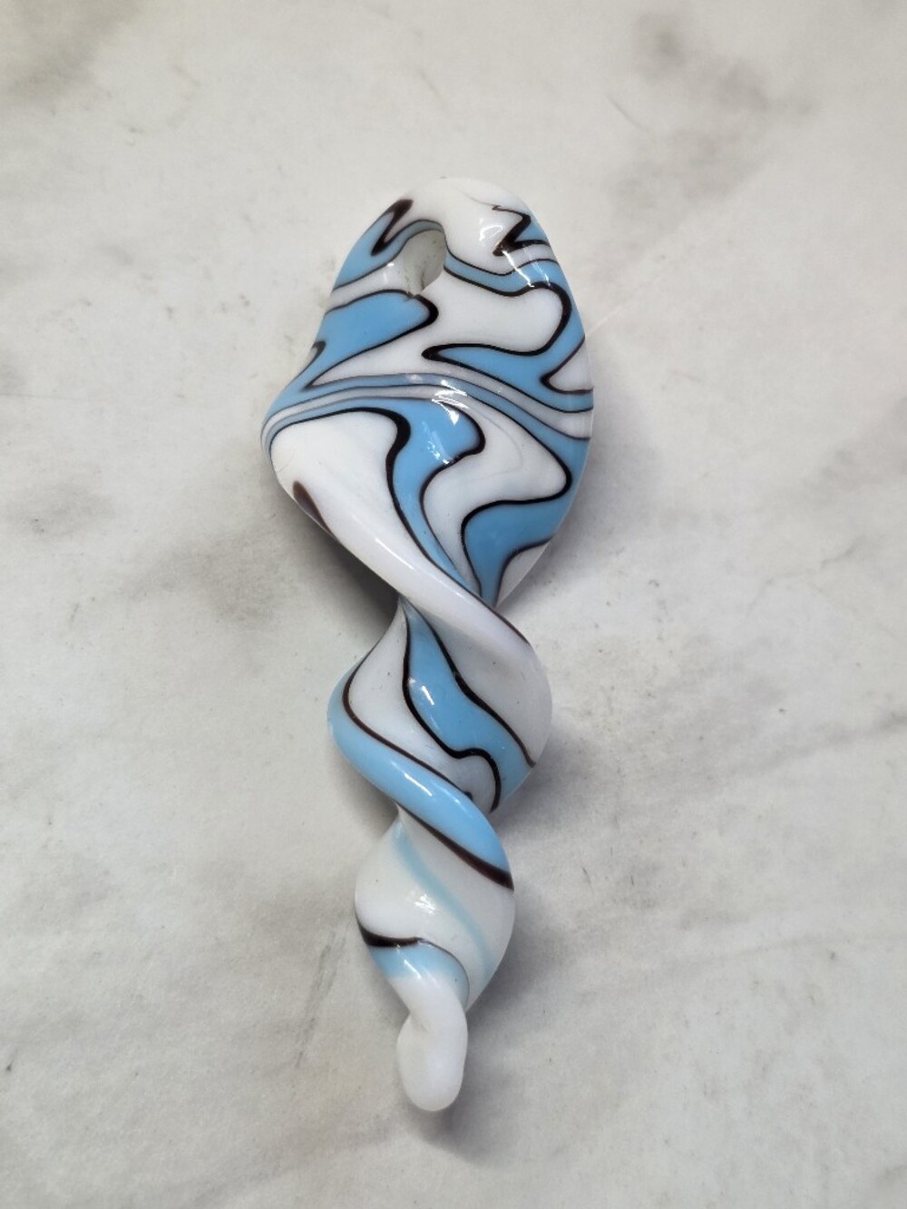 Hand-Blown Swirl Glass Home Art Pendant in Blue and White